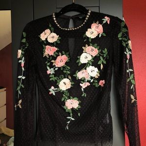 Topshop Embroidered Sheer Top